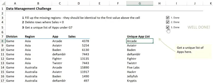 Challenge example for XelPlus Excel Essentials Training Course