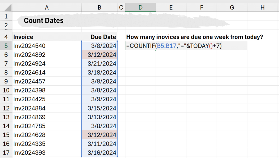Count dates using TODAY function