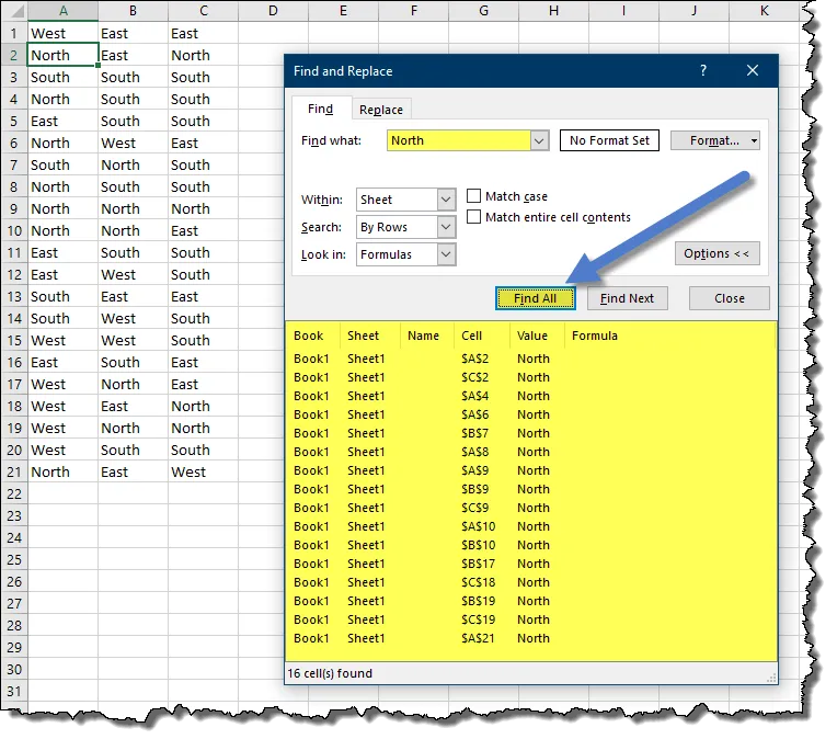 Using the 'Find All' Feature in Excel