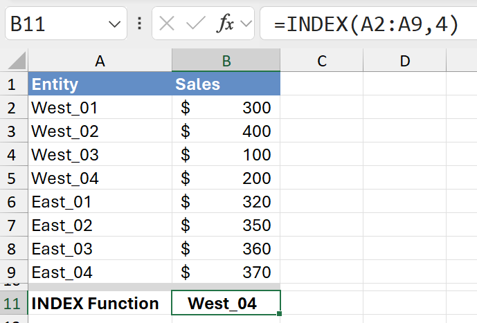 INDEX function Excel