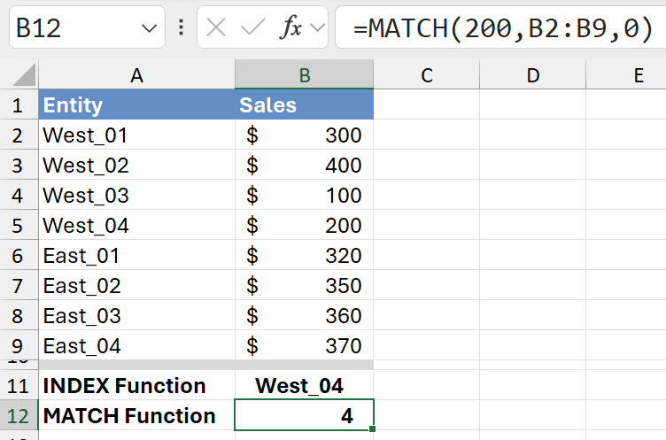MATCH function in Excel