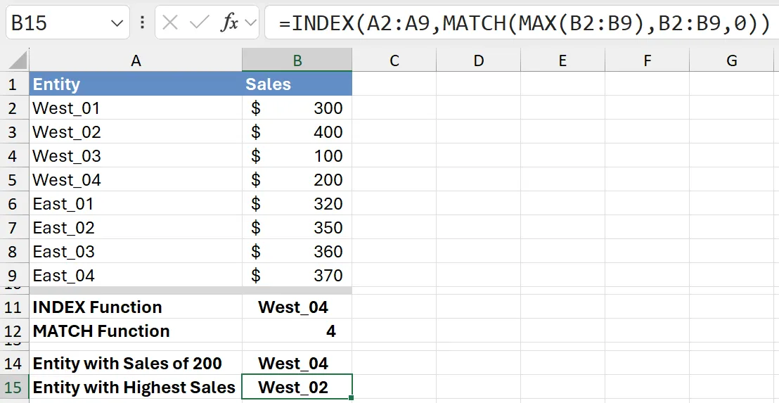 index match excel with max function