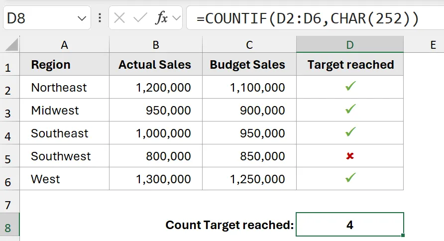 How to count check mark in Excel
