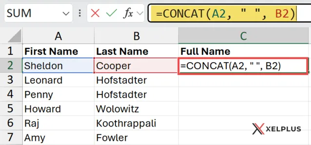 Combine two columns with CONCAT function