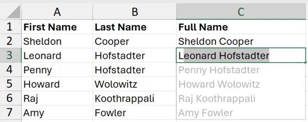 Combine two columns with Flash Fill