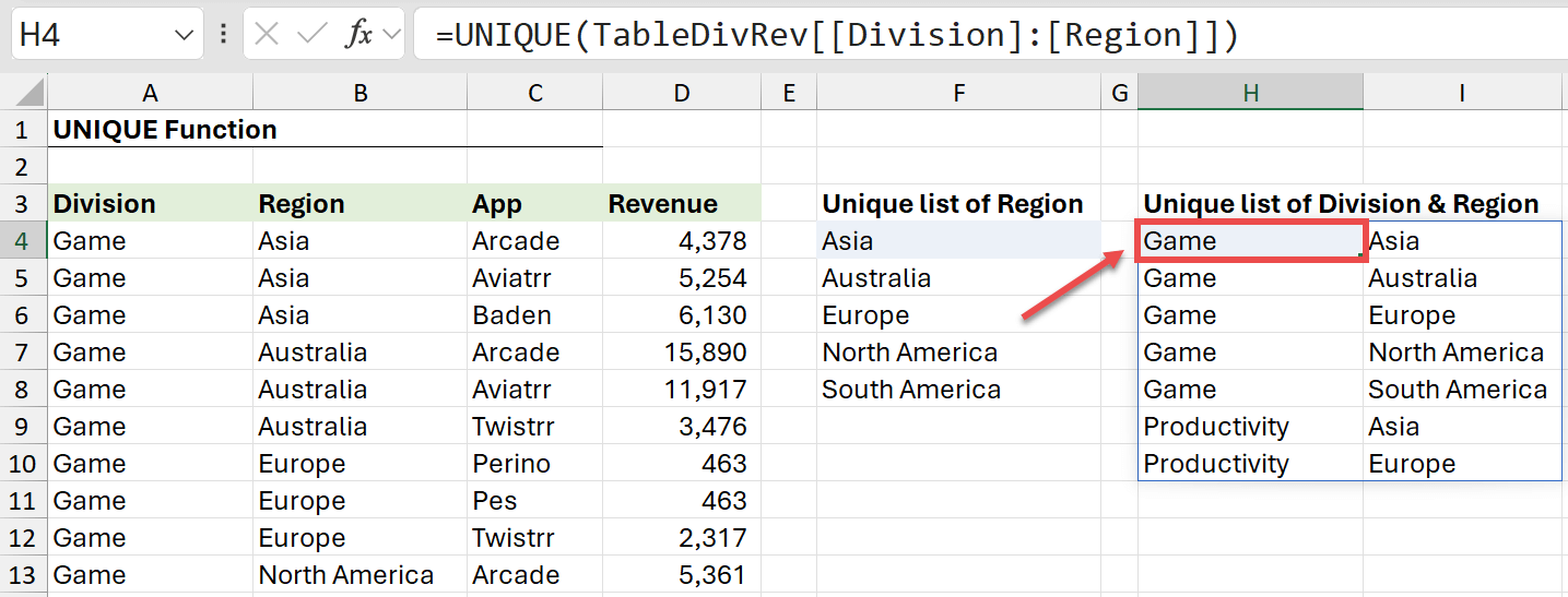 UNIQUE with multiple criteria