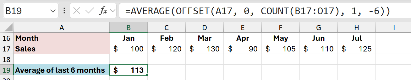 OFFSET Excel with AVERAGE