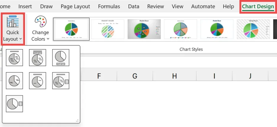 pie chart quick layout