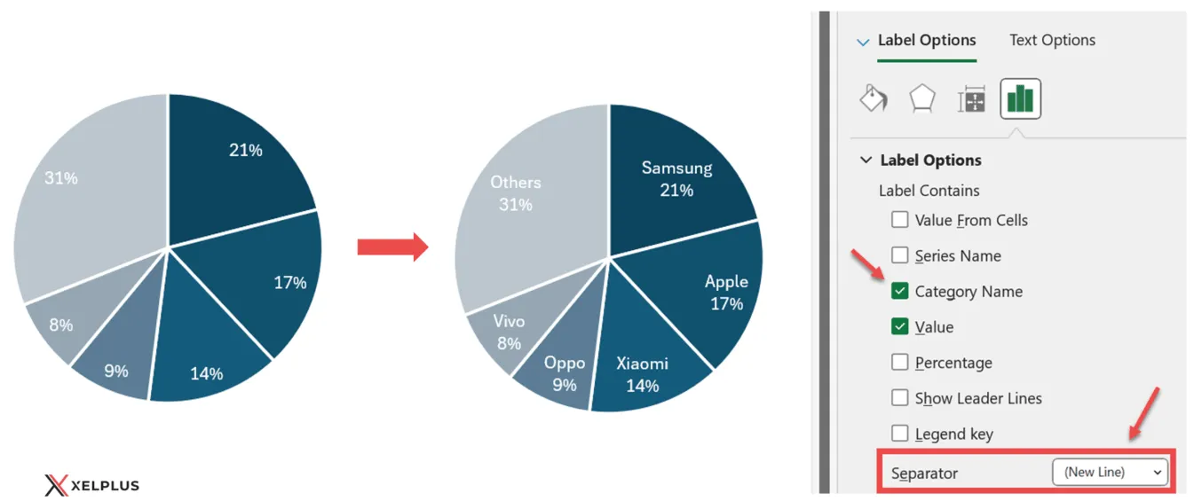 Label options pie chart