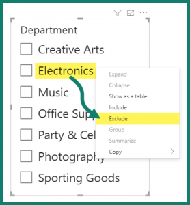 Exclude items from Power BI Slicer