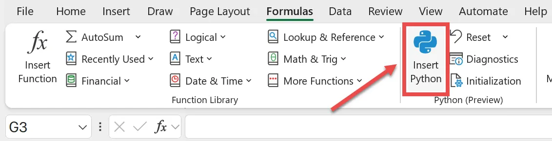 Create Python formulas in Excel
