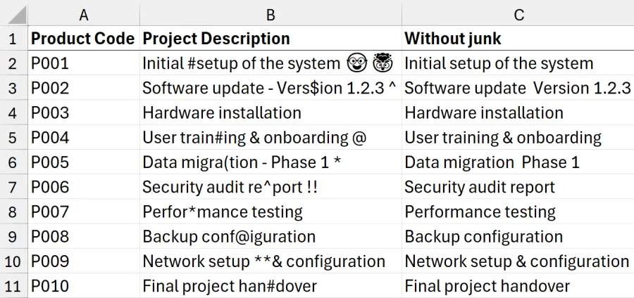 Regex Excel REGEXREPLACE