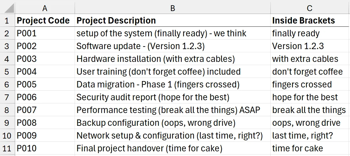 REGEXEXTRACT string in parentheses