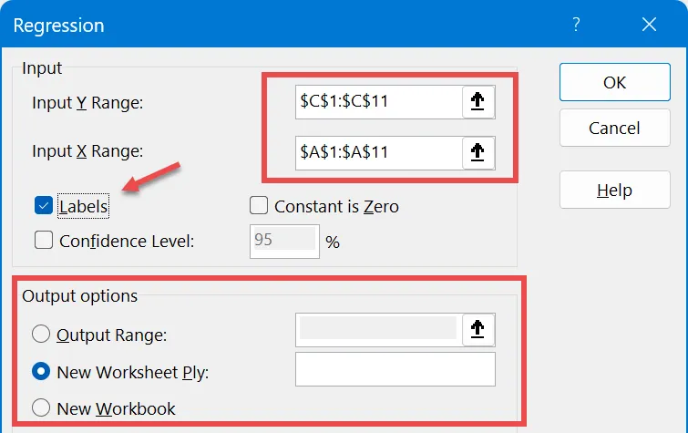 R squared with Data Analysis ToolPak