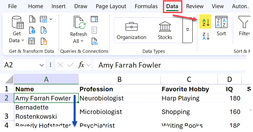 alphabetize in excel in ascending order
