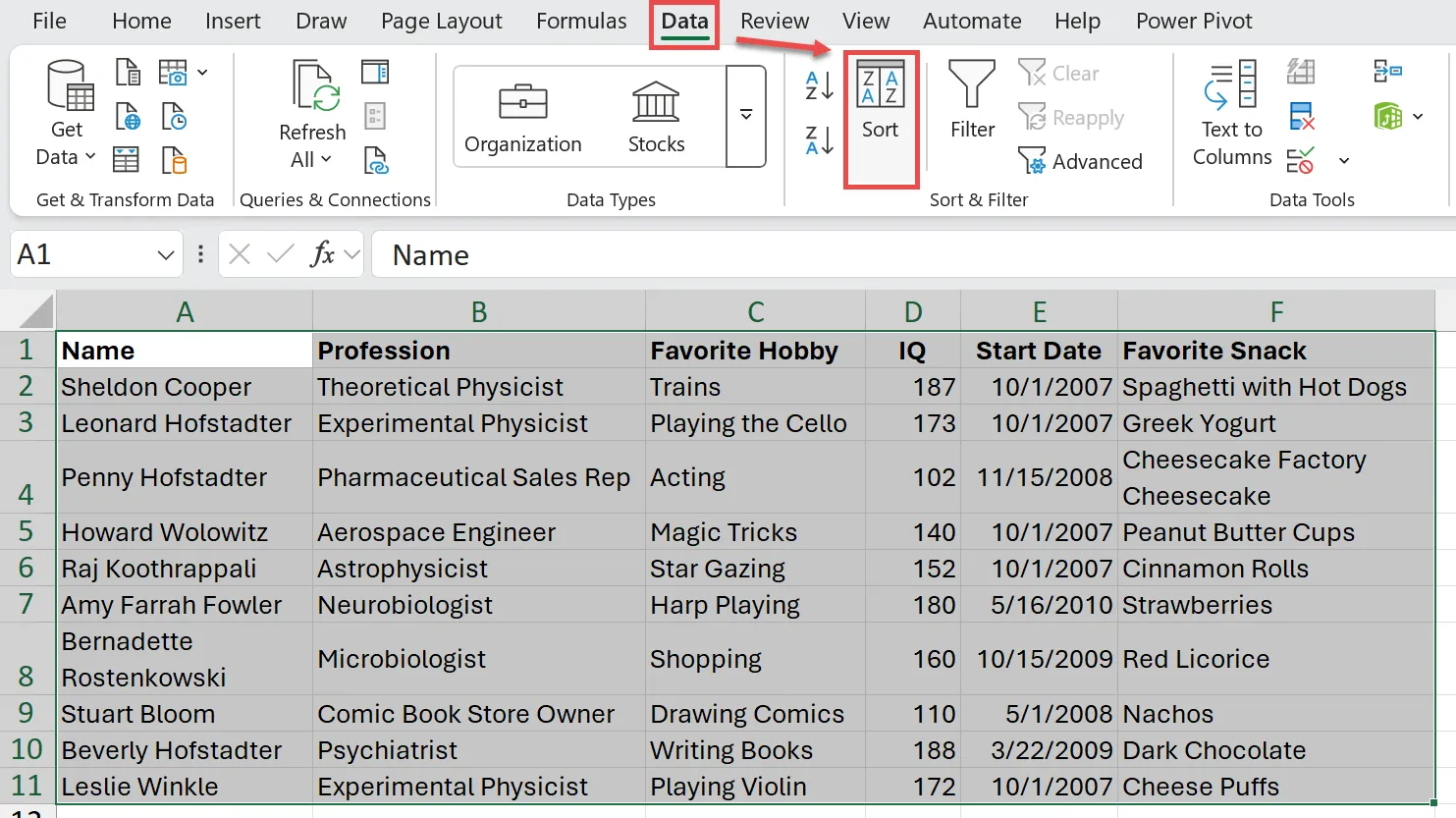 alphabetize in excel keep rows intact