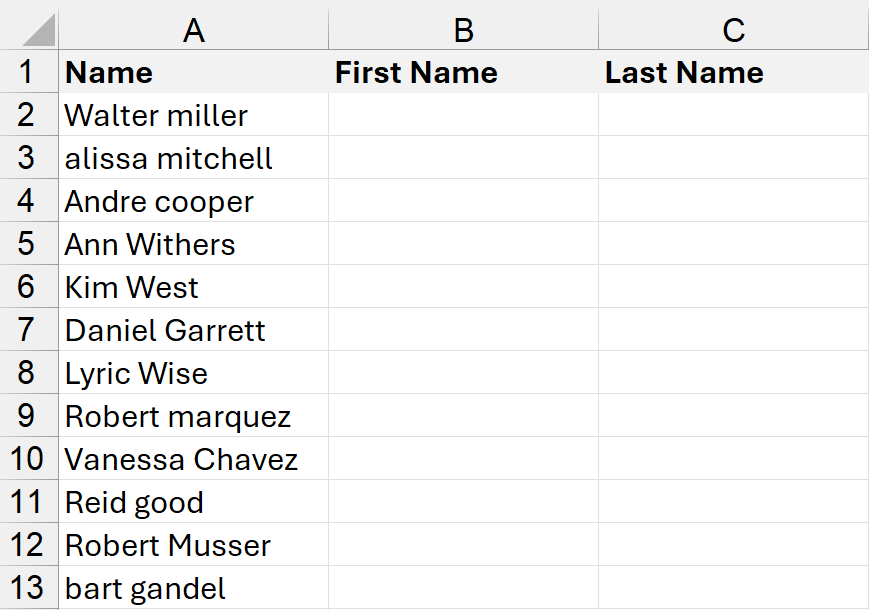 Separate names in Excel