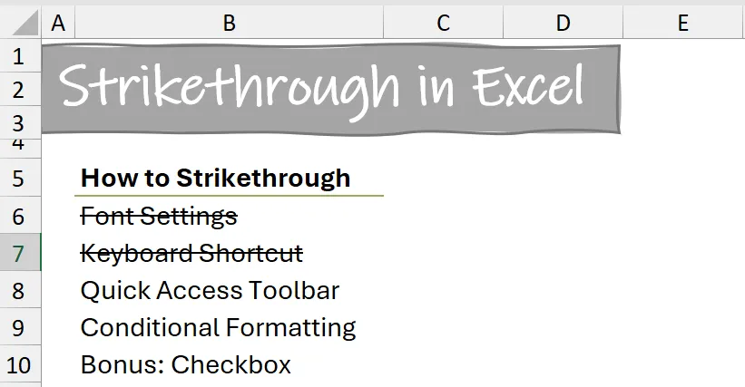 Excel strikethrough shortcut