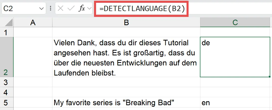 excel detectlanguage function