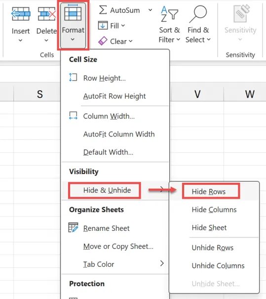 hide rows in excel