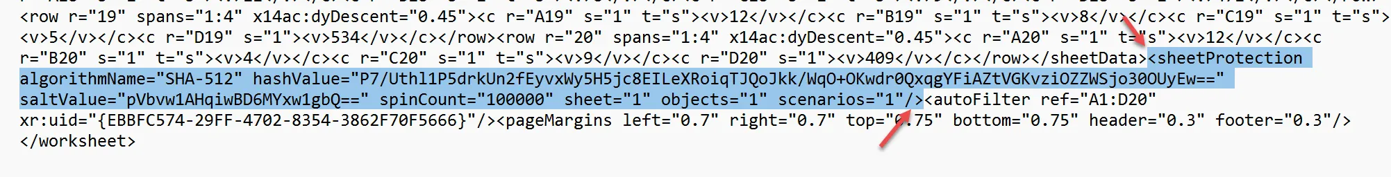 Remove protection tag to unprotect Excel sheet