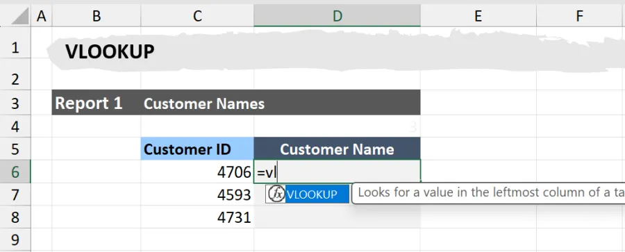 Enter VLOOKUP function